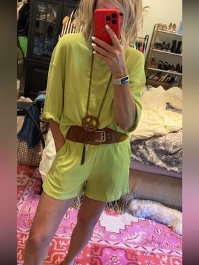 Lime Green Waffle Weave Knit Two-Piece Set